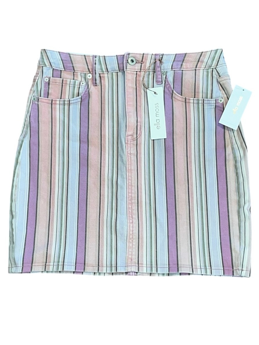Ella Moss Jean Pink Blue Striped Mini Skirt Highrise Rainbow NWT 28 Retro